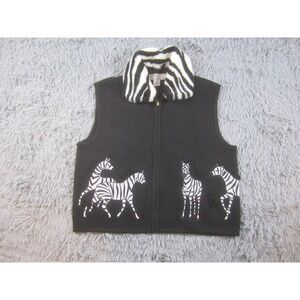Lisa International Vest Womens Large Zebra Faux Fur Collar Wool Animal Print